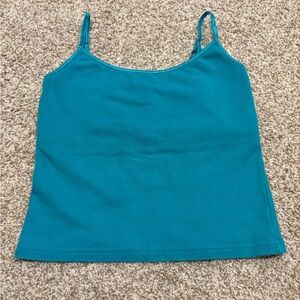 “Q&A” turquoise, size small, spaghetti strap tank top (crop top)